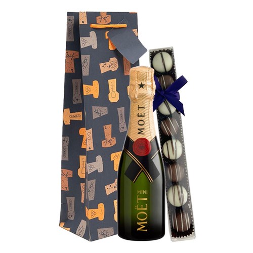 Mini Moet And Chandon Brut Champagne 20cl & Fine Artisanal Truffles Gift Bag